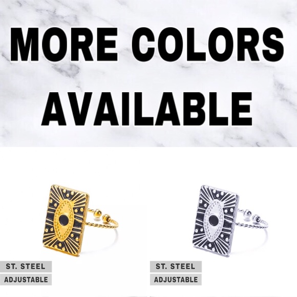 ⚜️[𝟯/$𝟭𝟴]⚜️Silver Evil Eye Rectangular Adjustable Ring NEW - Picture 4 of 7